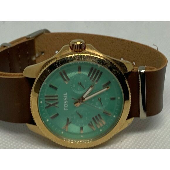 Fossil AM4540 Cecile Women's Brown Leather Analog Green Dial Quartz Watch Aa29 - Picture 5 of 9
